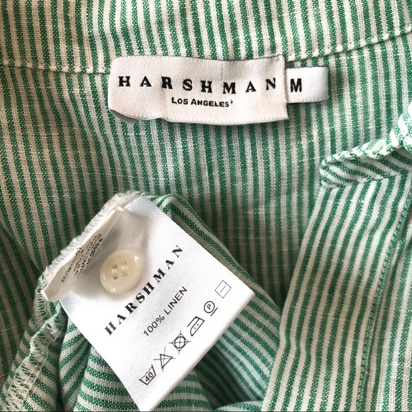 HARSHMAN 100% LINEN GREEN STRIPE TUNIC DRESS   M - Picture 8 of 8
